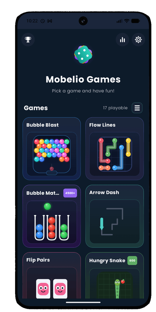 Mobelio home screen